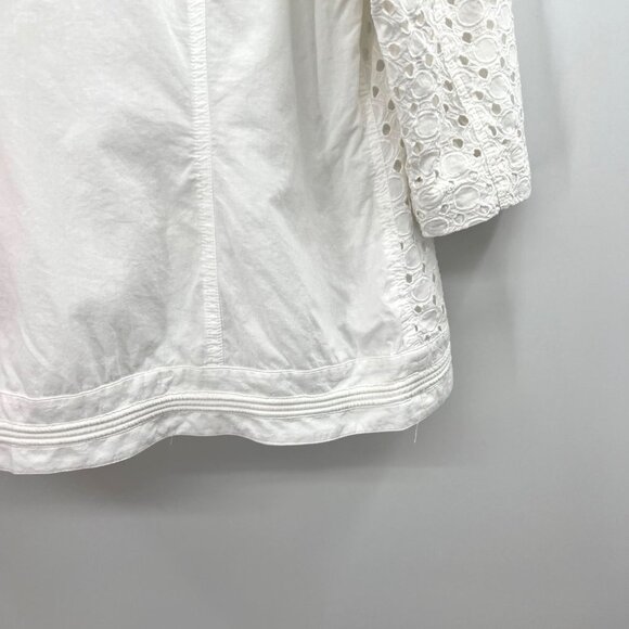 Chico's Women's White Eyelet Cotton Long Sleeve Open Front Jacket Size 3 - Picture 12 of 16